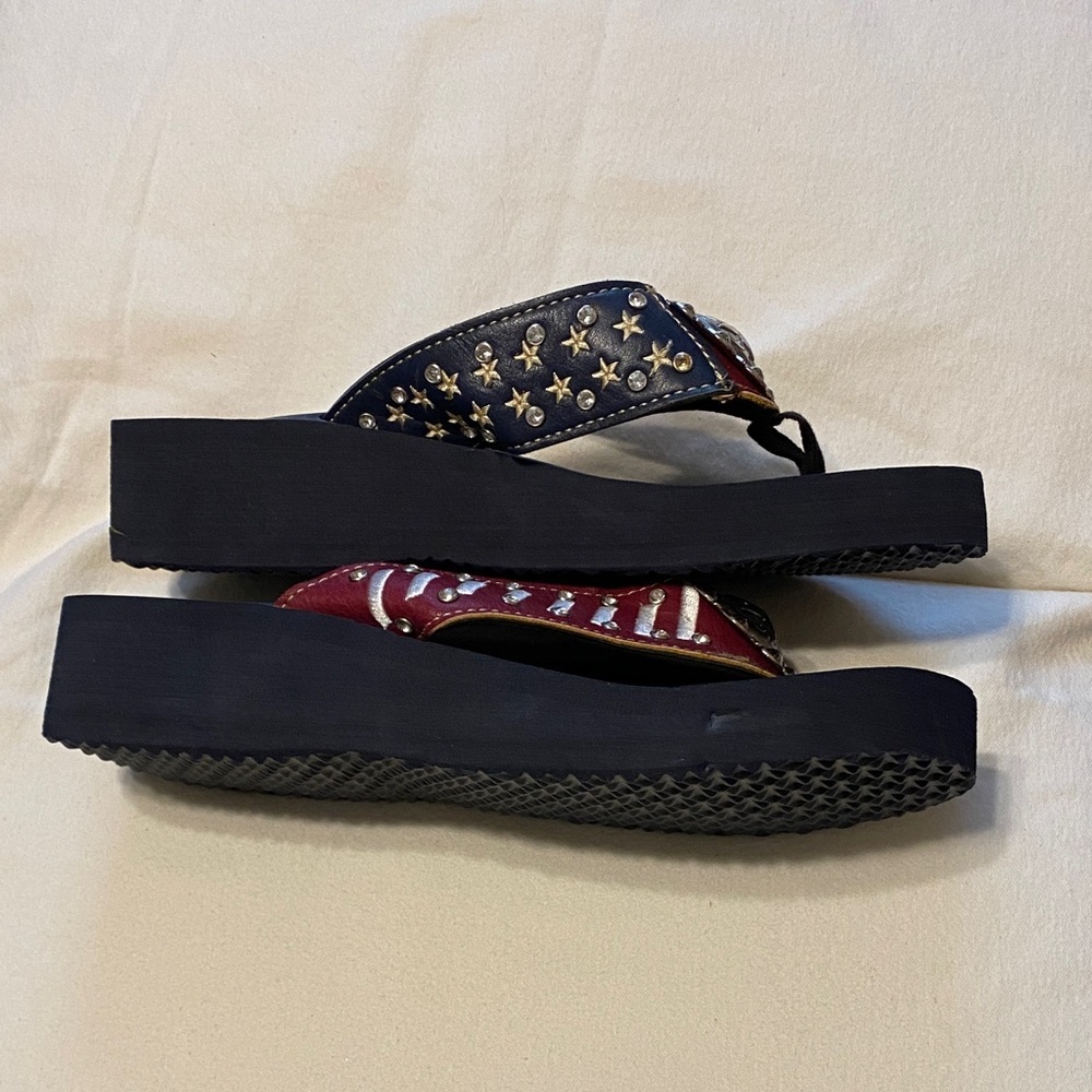 Women's Black and Red Embellished Sandals - Picture 3 of 8